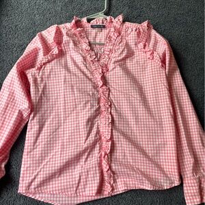 Pink Gingham Ruffle Blouse